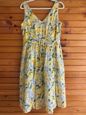 Yellow Floral Cotton Sundress Fit & Flare Sleeveless Dress 10 Robbie Bee